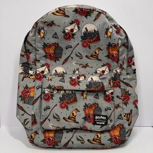 Harry Potter Loungefly Backpack All Over Print Hogwarts Roses Tattoo Deathly